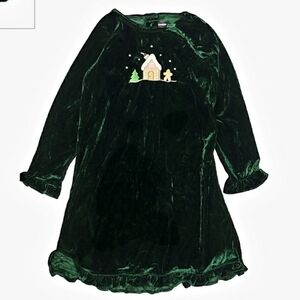 Goodlad Green Velvet Holiday Dress Girl's Christmas Gingerbread Man House